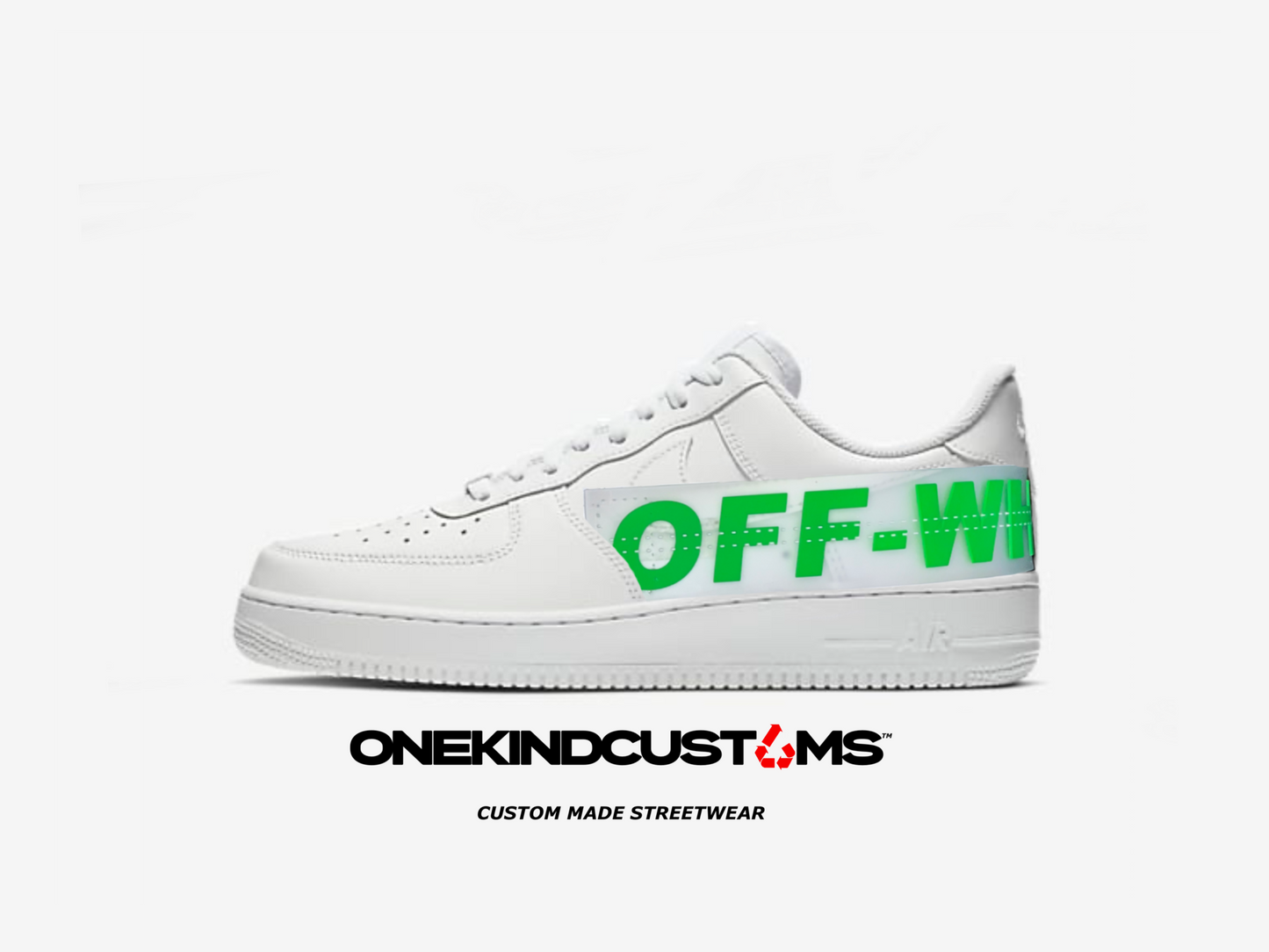 Custom OW Style Nike Trainers | Black, Baby Blue & Neon Green | ONEKIND